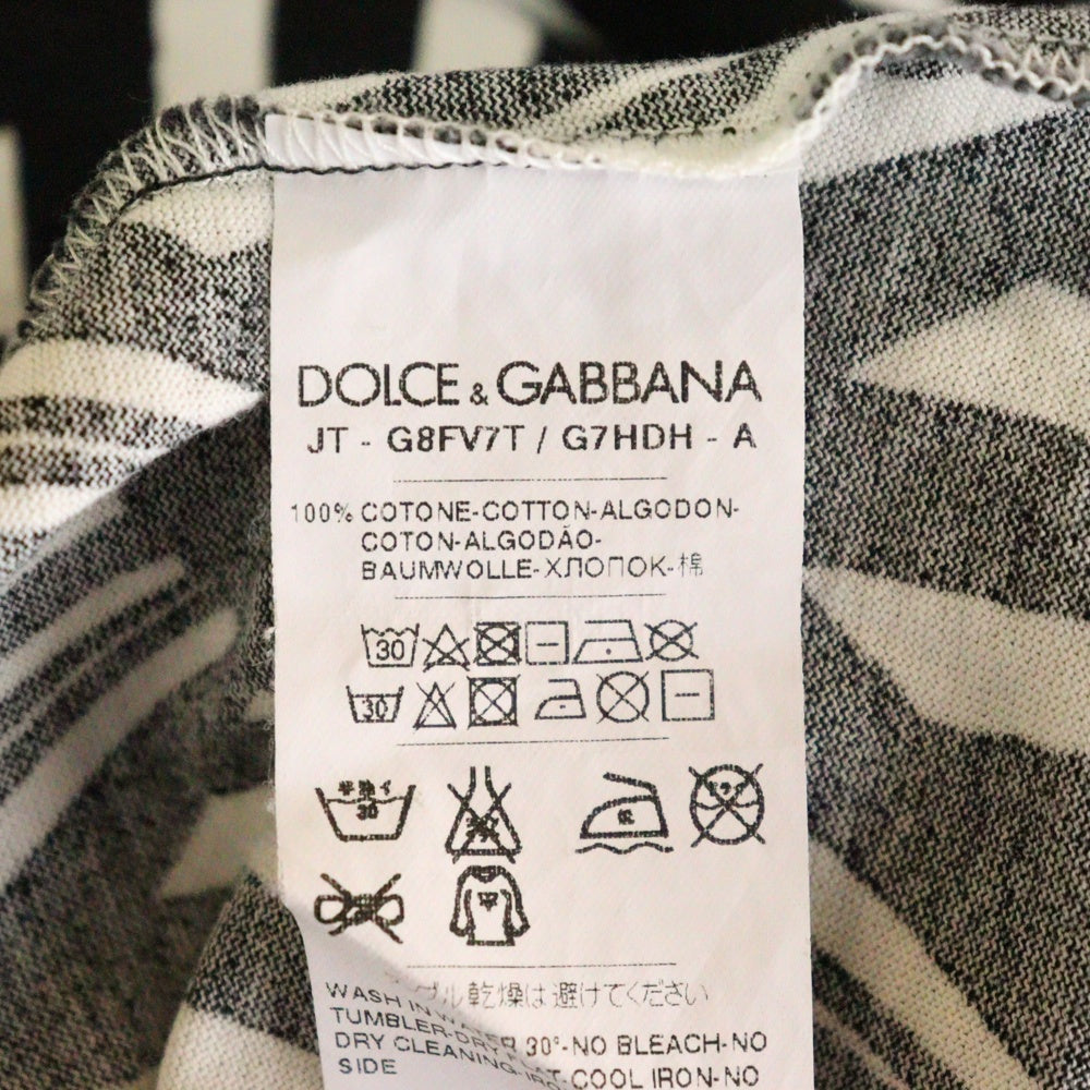DOLCE & GABBANA(ドルチェアンドガッバーナ) 総柄 コットン ヘンリーネック半袖Tシャツ カットソー ホワイト/ブラック G8FV7T G7HDH