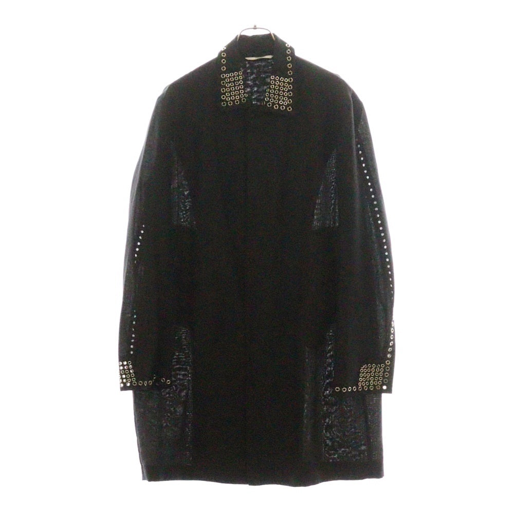 VALENTINO(ヴァレンチノ) 17SS アイレット装飾 モヘアウール ステンカラーコート ブラック MV0CA0L049F