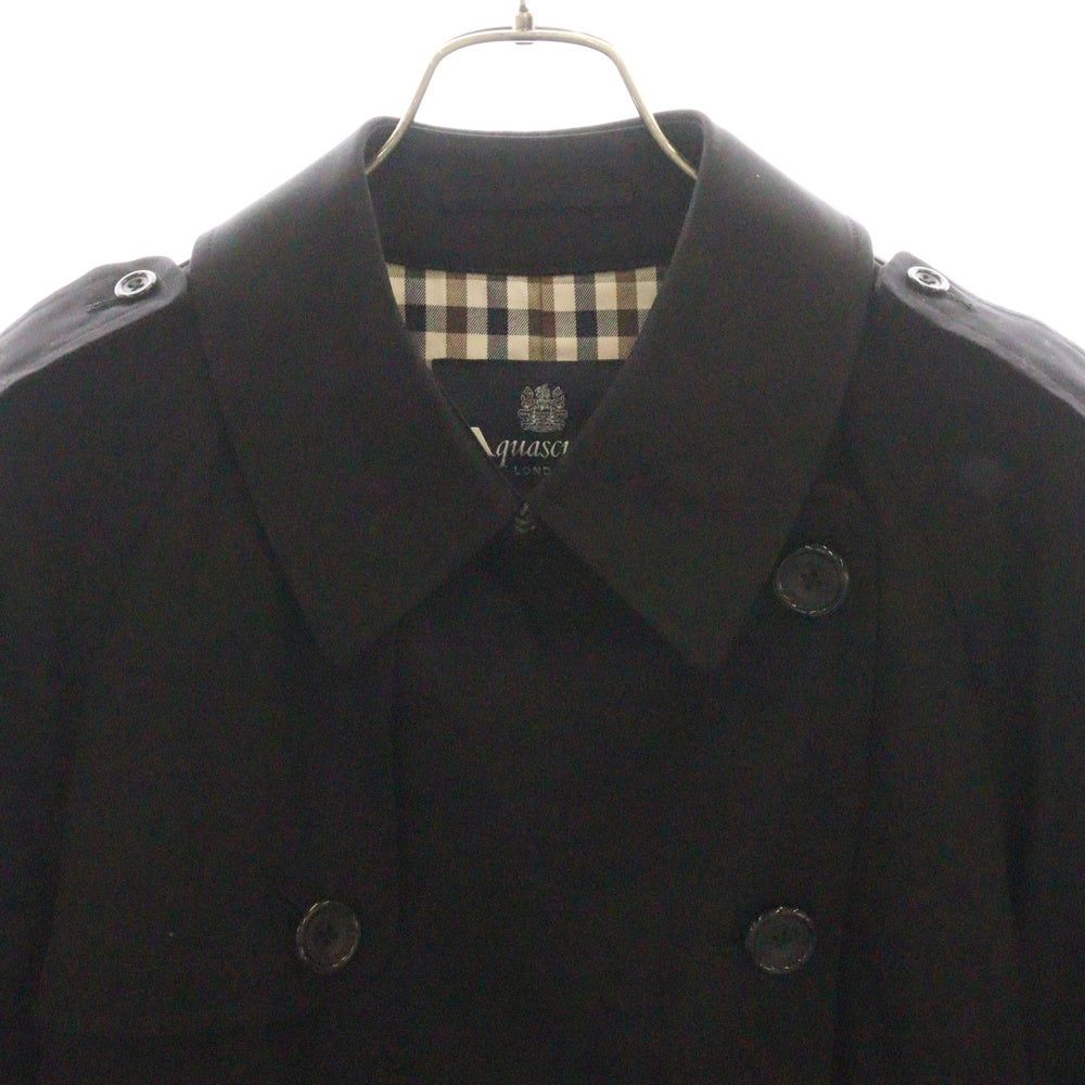 Aquascutum(アクアスキュータム) 裏地チェック総柄 コットンツイル トレンチ ロングコート ブラック A9252221-99
