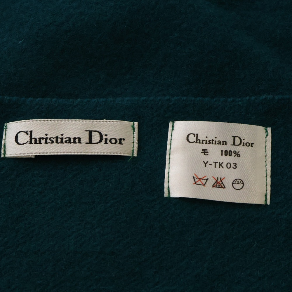 Christian Dior(クリスチャンディオール) ロゴ刺繍 フリンジ ウール 大判ストール マフラー ひざ掛け グリーン Y-TK03