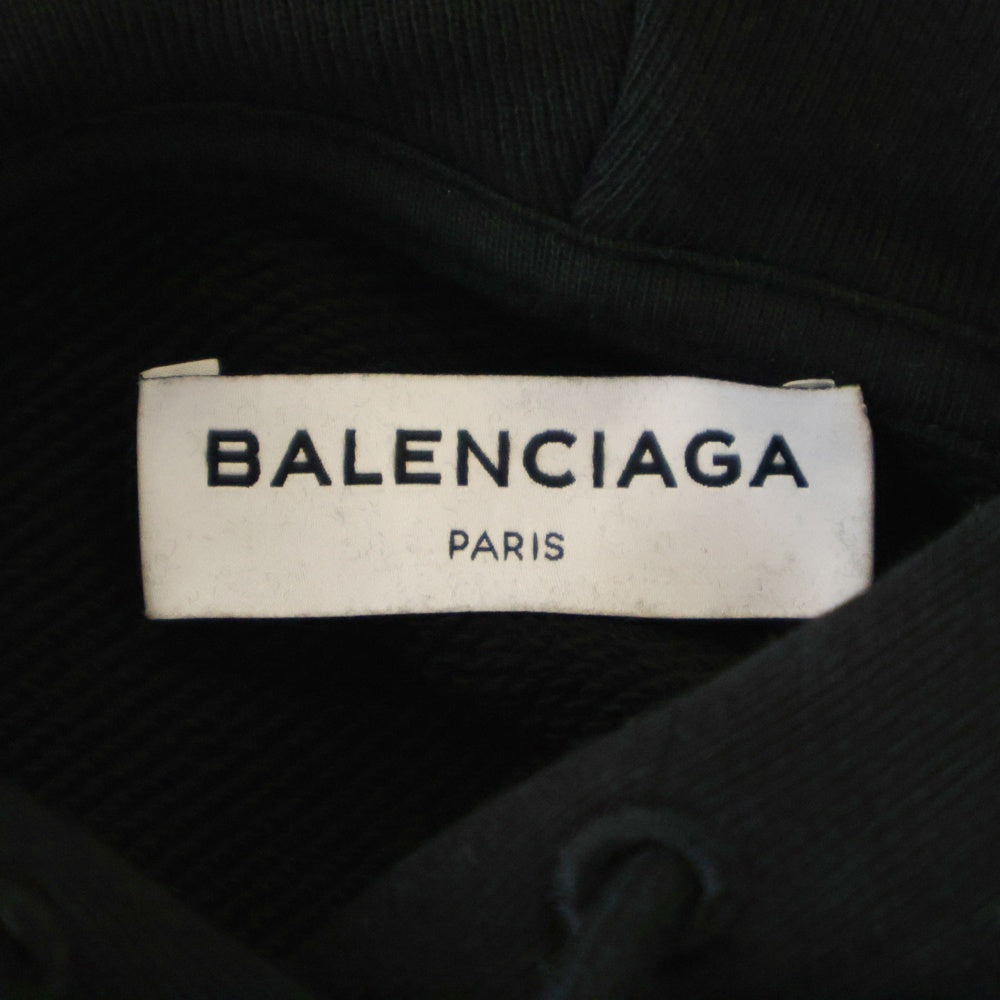 BALENCIAGA(バレンシアガ) フードロゴプリントスウェットプルオーバーパーカー ブラック 492190