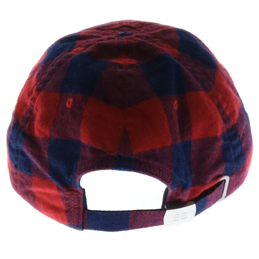 BALENCIAGA(バレンシアガ) チェック柄 BBロゴ コットン 6パネルキャップ 帽子 レッド 658161 411B7