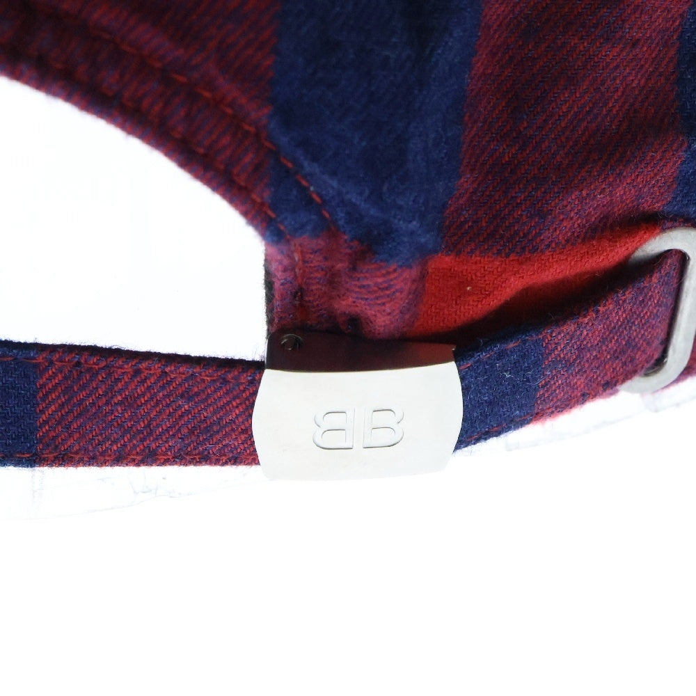 BALENCIAGA(バレンシアガ) チェック柄 BBロゴ コットン 6パネルキャップ 帽子 レッド 658161 411B7