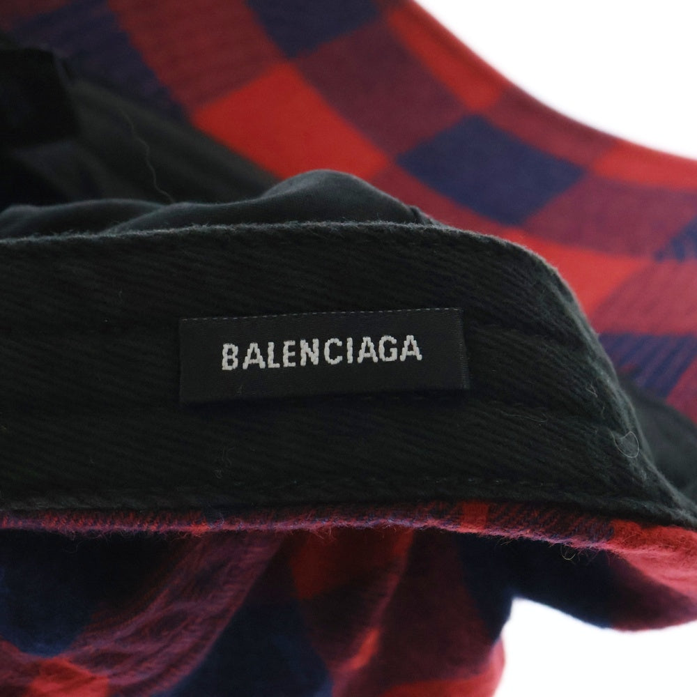 BALENCIAGA(バレンシアガ) チェック柄 BBロゴ コットン 6パネルキャップ 帽子 レッド 658161 411B7