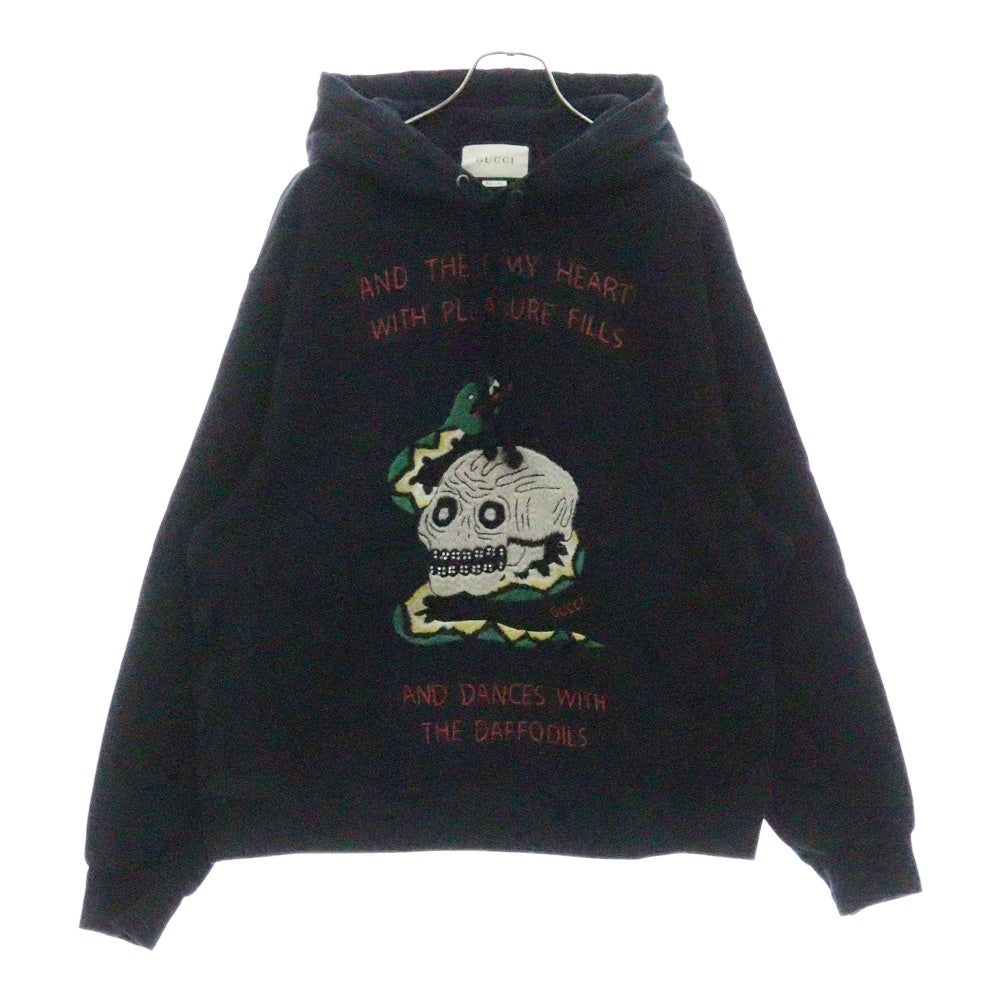 GUCCI(グッチ) 19SS ストーン装飾 スカルスネーク刺繍 プルオーバーパーカー ブラック