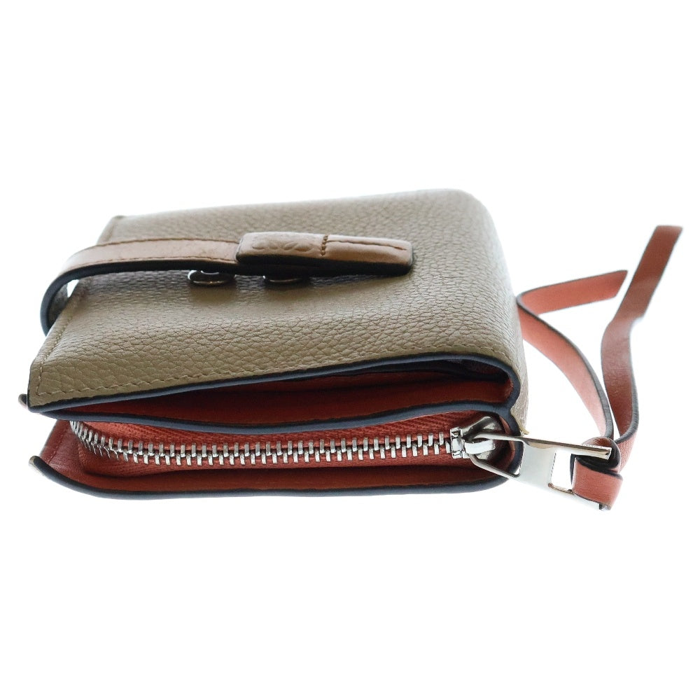 LOEWE(ロエベ) COMPACT ZIP WALLET コンパクト ジップウォレット 2つ折り財布 ソフトグレインカーフスキン レディース グレー/ピンク 102107