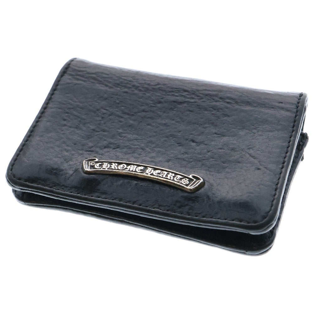 CHROME HEARTS(クロムハーツ) CRD CSE3PKTWDV1 スクロールラベルプレート 3ポケット レザーカードケース シルバー/ブラック