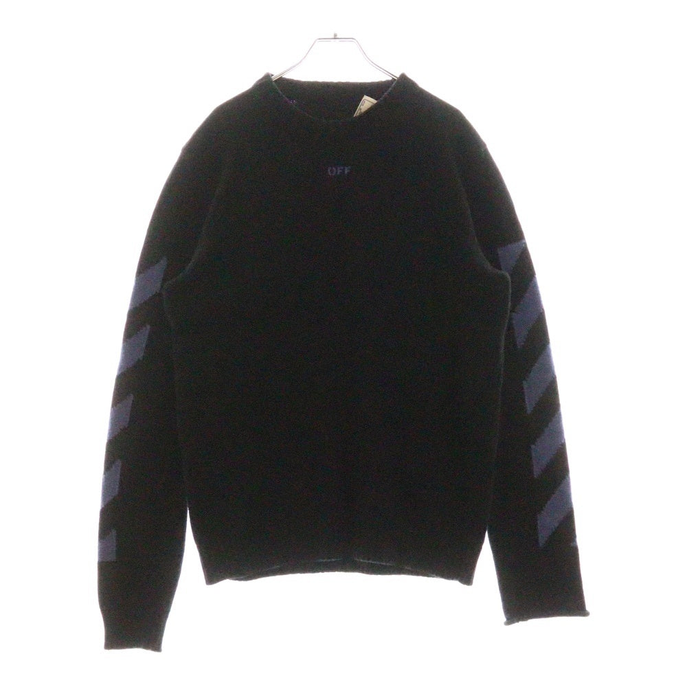 OFF-WHITE(オフホワイト) DIAGONAL ARROW ダイアゴナルアロー 袖プリント バックプリント 長袖 コットンニット セーター ブラック OMHE023S21KNI001
