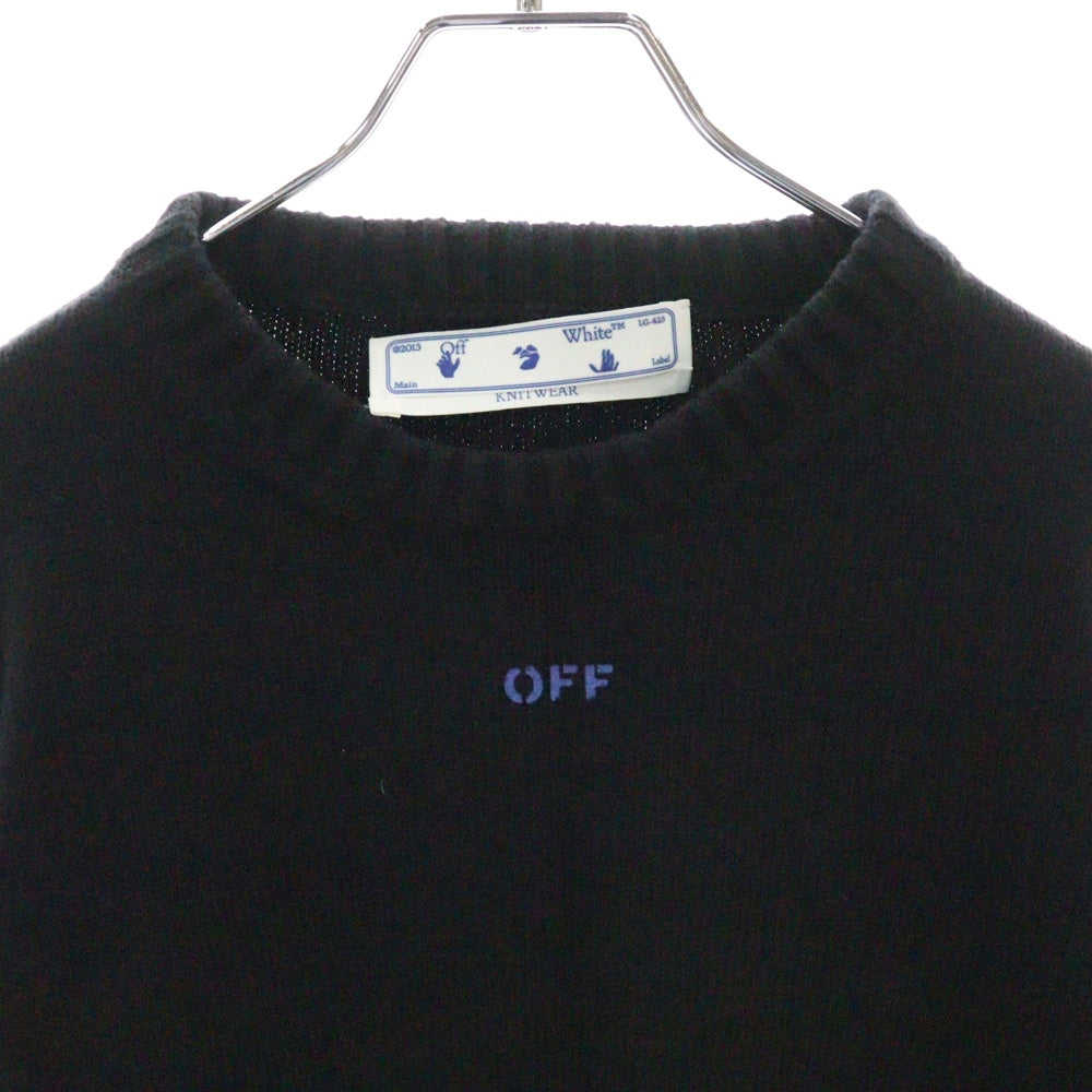 OFF-WHITE(オフホワイト) DIAGONAL ARROW ダイアゴナルアロー 袖プリント バックプリント 長袖 コットンニット セーター ブラック OMHE023S21KNI001