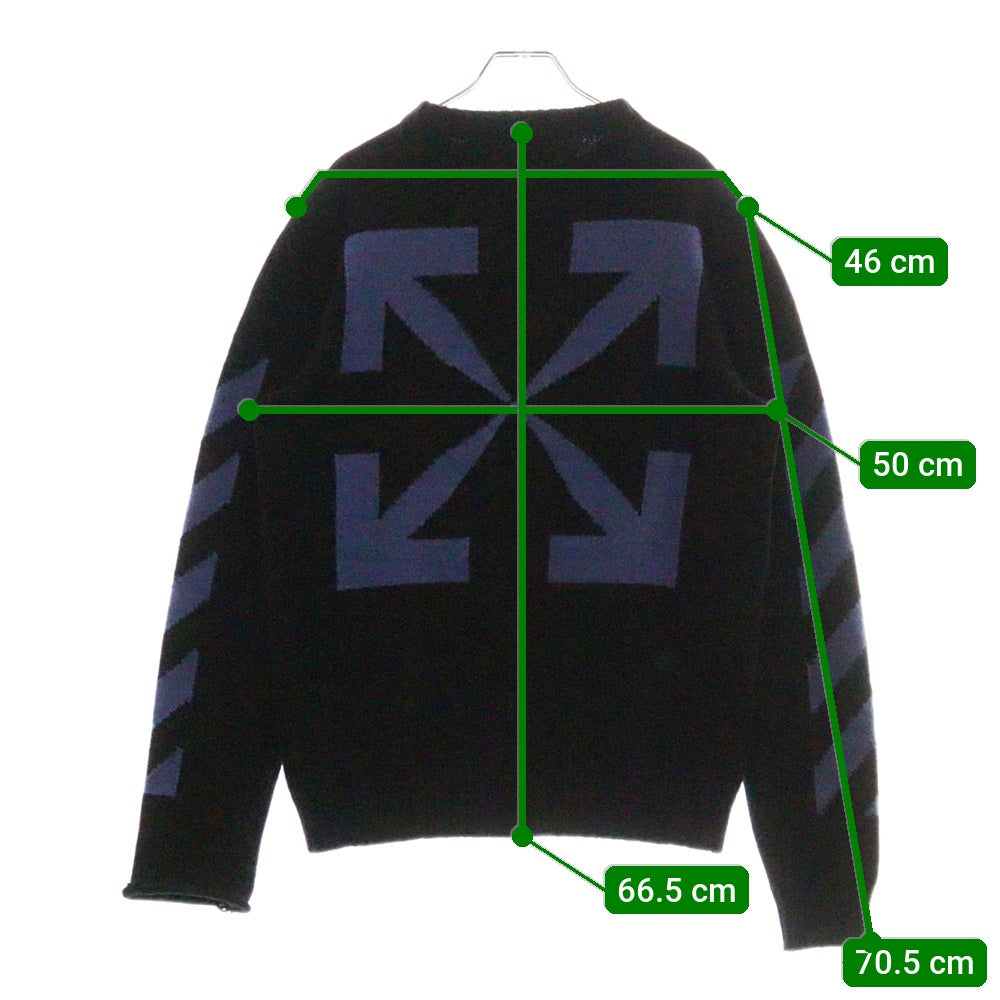 OFF-WHITE(オフホワイト) DIAGONAL ARROW ダイアゴナルアロー 袖プリント バックプリント 長袖 コットンニット セーター ブラック OMHE023S21KNI001