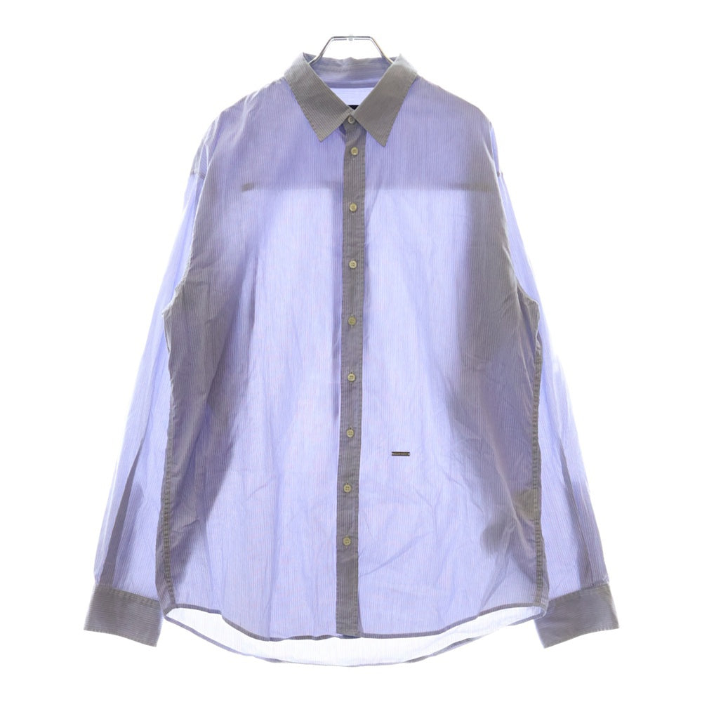 DSQUARED2(ディースクエアード) 20SS 裾プレート付 ストライプ 長袖シャツ ブルー S74DM0328