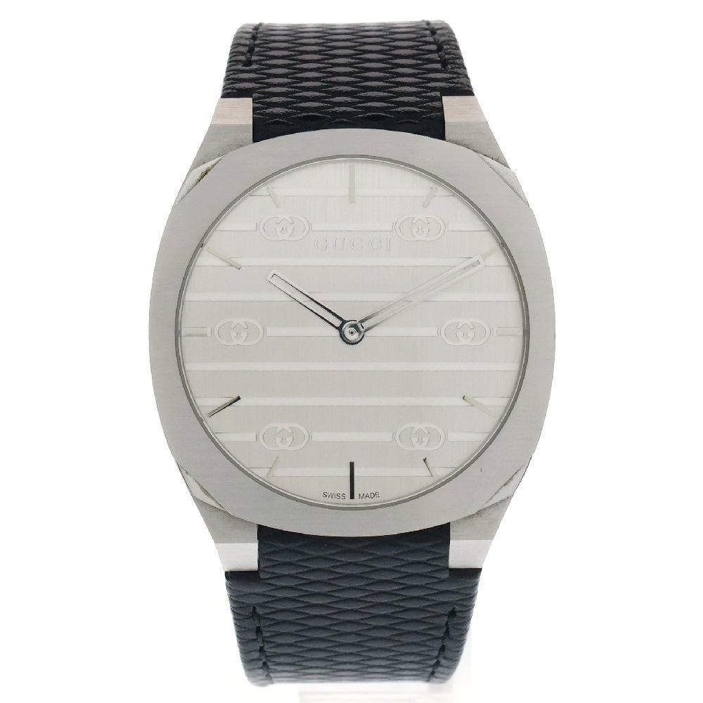 GUCCI(グッチ) 25H インターロッキング クオーツ 腕時計 レザー バンド シルバー/ブラック 163.4 18856845