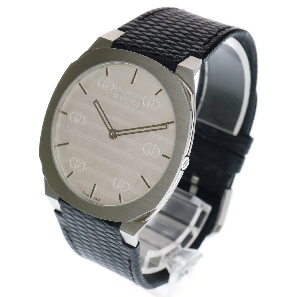 GUCCI(グッチ) 25H インターロッキング クオーツ 腕時計 レザー バンド シルバー/ブラック 163.4 18856845