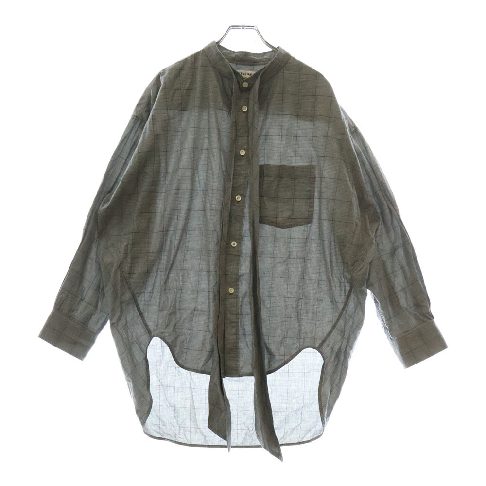 BALENCIAGA(バレンシアガ) 19SS バックロゴプリント グレンチェック ウィングカラー 長袖シャツ グレー 520497 TGM19