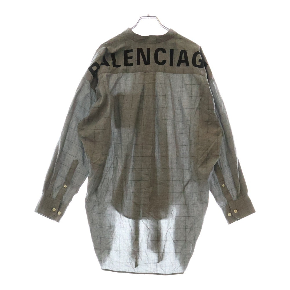 BALENCIAGA(バレンシアガ) 19SS バックロゴプリント グレンチェック ウィングカラー 長袖シャツ グレー 520497 TGM19