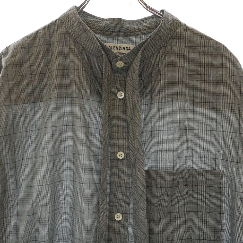 BALENCIAGA(バレンシアガ) 19SS バックロゴプリント グレンチェック ウィングカラー 長袖シャツ グレー 520497 TGM19