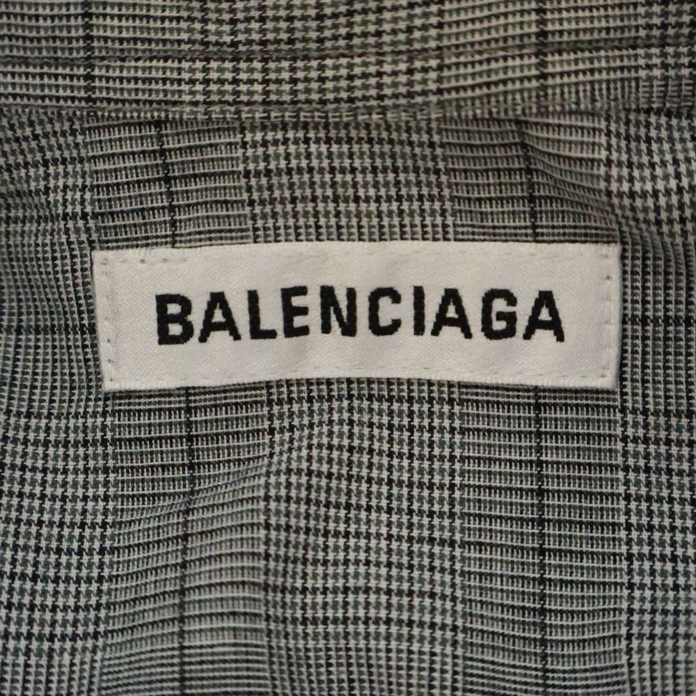 BALENCIAGA(バレンシアガ) 19SS バックロゴプリント グレンチェック ウィングカラー 長袖シャツ グレー 520497 TGM19