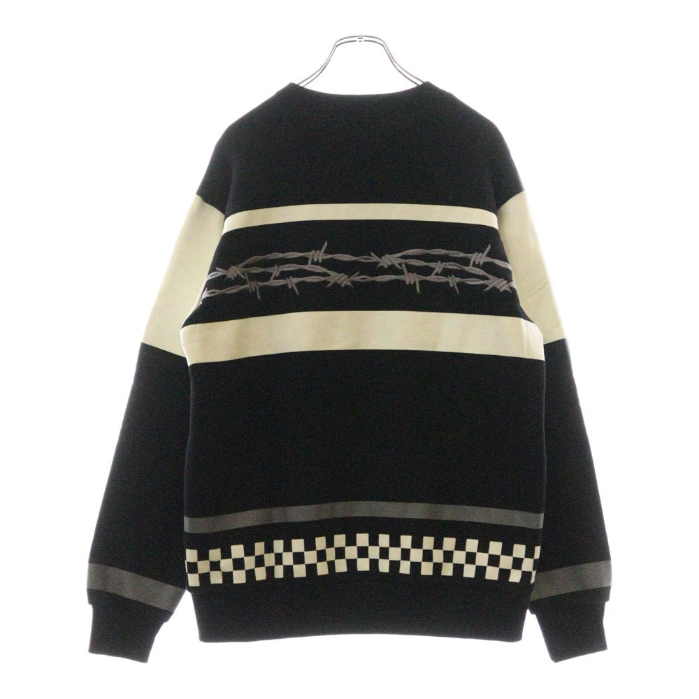 UNDERCOVER(アンダーカバー) 24AW 有刺鉄線刺繍 チェッカー柄 グラフィックプリント プルオーバースウェット トレーナー グレー UP2D4804-1