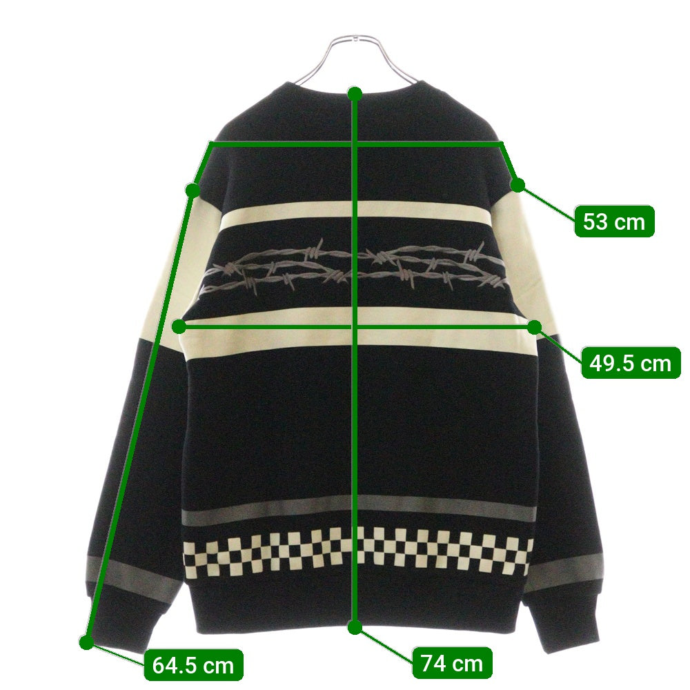 UNDERCOVER(アンダーカバー) 24AW 有刺鉄線刺繍 チェッカー柄 グラフィックプリント プルオーバースウェット トレーナー グレー UP2D4804-1