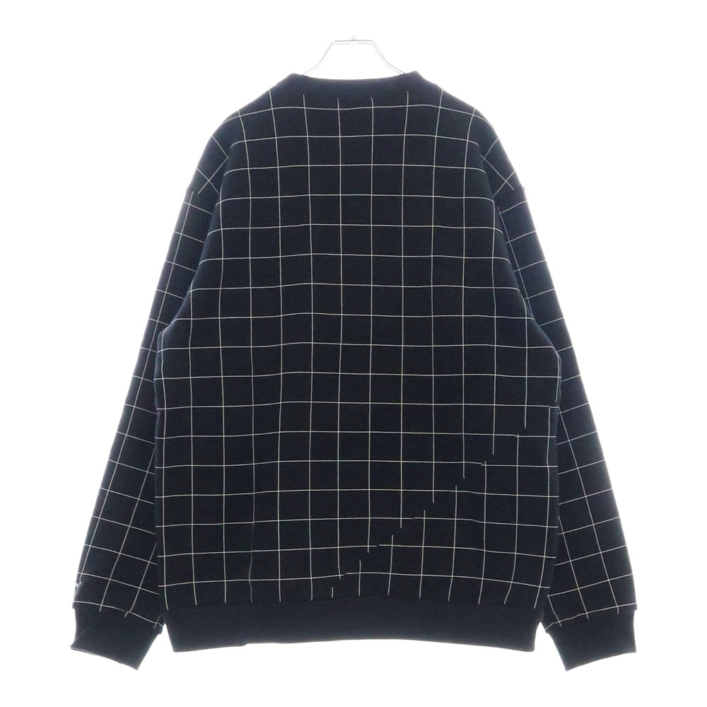 UNDERCOVER(アンダーカバー) 24AW カットオフ切替 フロントプリント 格子柄クルーネック長袖スウェットトレーナー ブラック UP2D4807