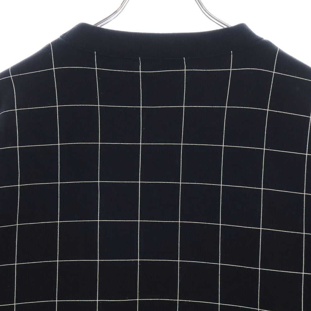 UNDERCOVER(アンダーカバー) 24AW カットオフ切替 フロントプリント 格子柄クルーネック長袖スウェットトレーナー ブラック UP2D4807