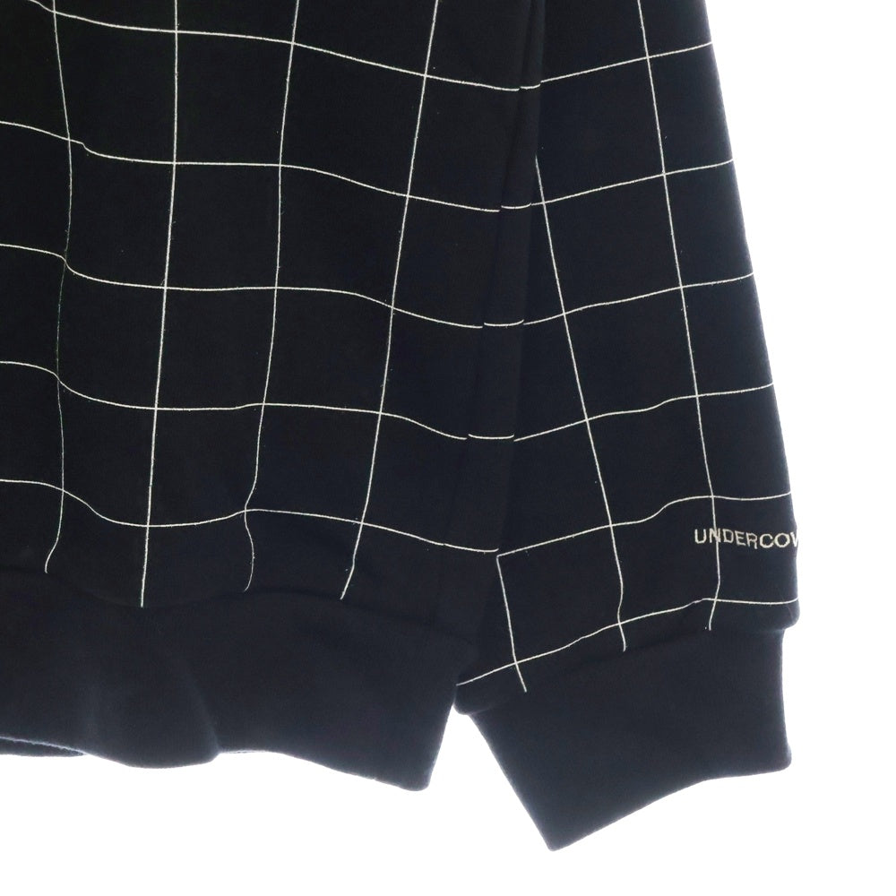UNDERCOVER(アンダーカバー) 24AW カットオフ切替 フロントプリント 格子柄クルーネック長袖スウェットトレーナー ブラック UP2D4807