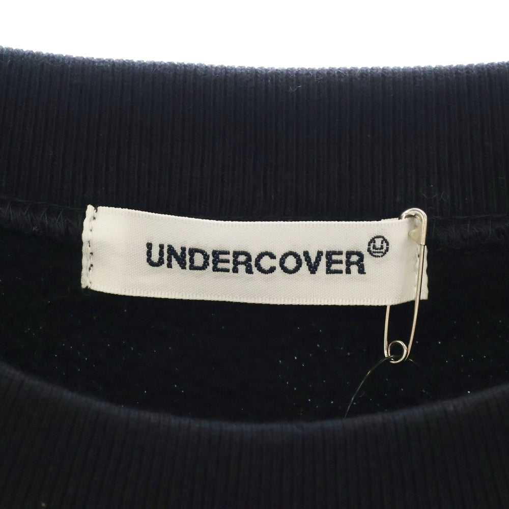 UNDERCOVER(アンダーカバー) 24AW カットオフ切替 フロントプリント 格子柄クルーネック長袖スウェットトレーナー ブラック UP2D4807