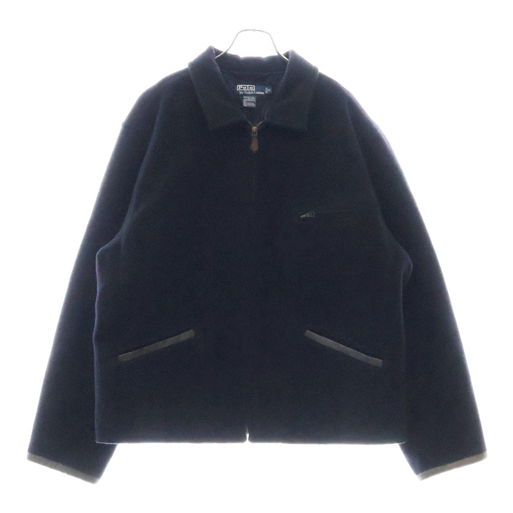 POLO RALPH LAUREN(ポロラルフローレン) 90S VINTAGE ヴィンテージ レザーエルボーパッチ ウール スポーツジャケット ブルゾン ネイビー