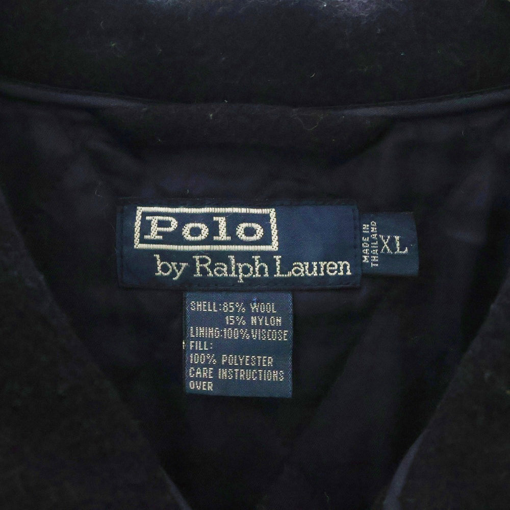 POLO RALPH LAUREN(ポロラルフローレン) 90S VINTAGE ヴィンテージ レザーエルボーパッチ ウール スポーツジャケット ブルゾン ネイビー