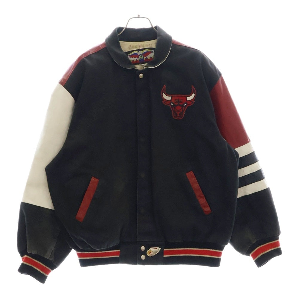 JEFFHAMILTON(ジェフハミルトン) 90S VINTAGE CHICAGO BULLS ヴィンテージ シカゴブルズ ロゴエンブレムパッチ レザー切替 スタジアムジャンパー ジャケットブルゾン ブラック/レッド 208 BULLS