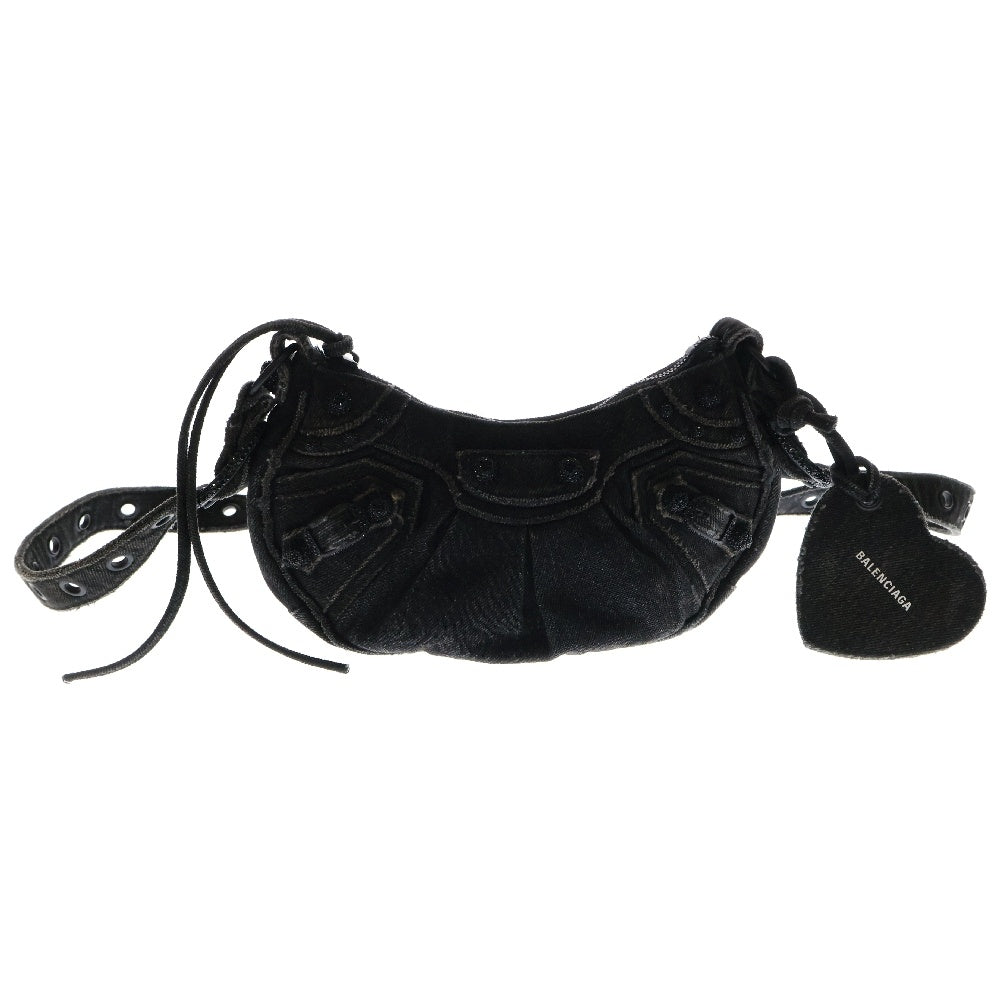 BALENCIAGA(バレンシアガ) LE CAGOLE XS ル カゴール ダメージ加工 デニム ラインストーン スタッズ ショルダーバッグ レディース 671309