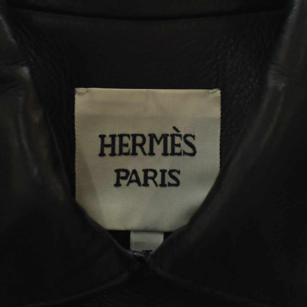 HERMES(エルメス) イタリア製 裏地キルティング カーフスキン レザー ダブルライダースジャケット ブラック レディース