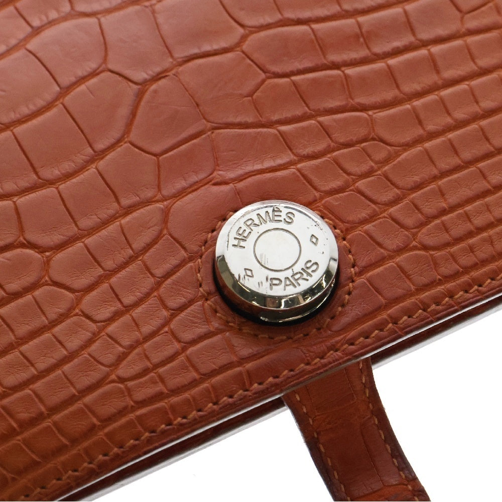 HERMES(エルメス) ドゴンデュオ GM アリゲーター □R刻印 コインケース付き ロングウォレット オレンジ