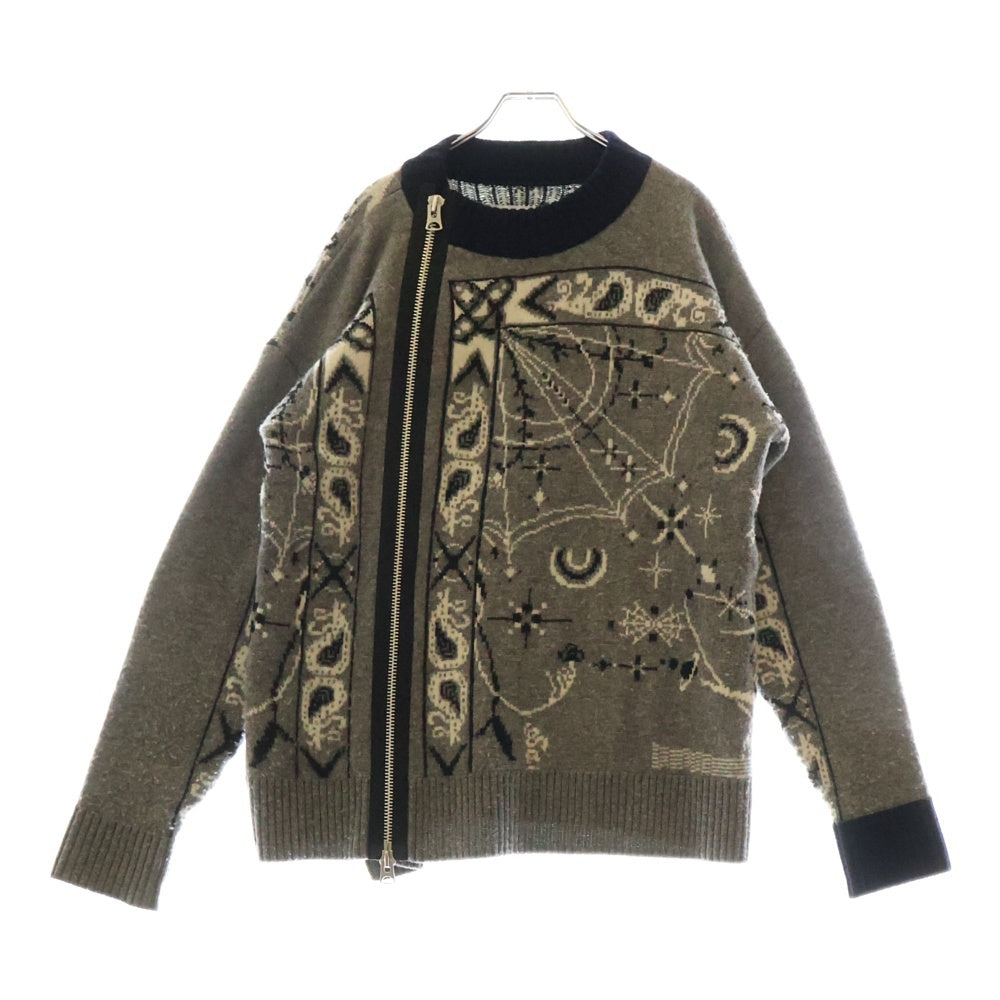 Sacai(サカイ) 20AW ×Dr.Woo ドクターウー ライダース ジップアップ ニットセーター グレイン 20-02341M