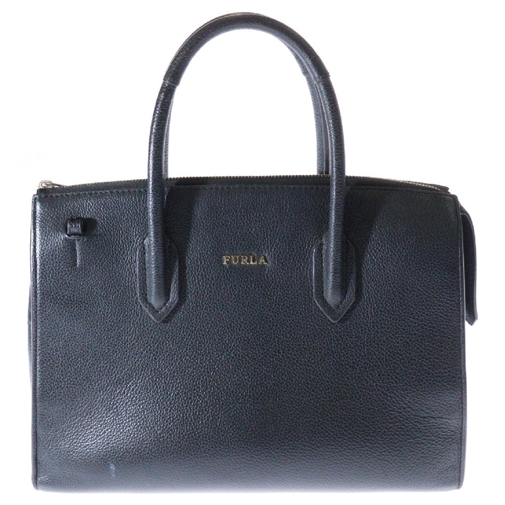 FURLA(フルラ) ロゴプレート 2Way レザー ハンド ショルダーバッグ ブラック レディース