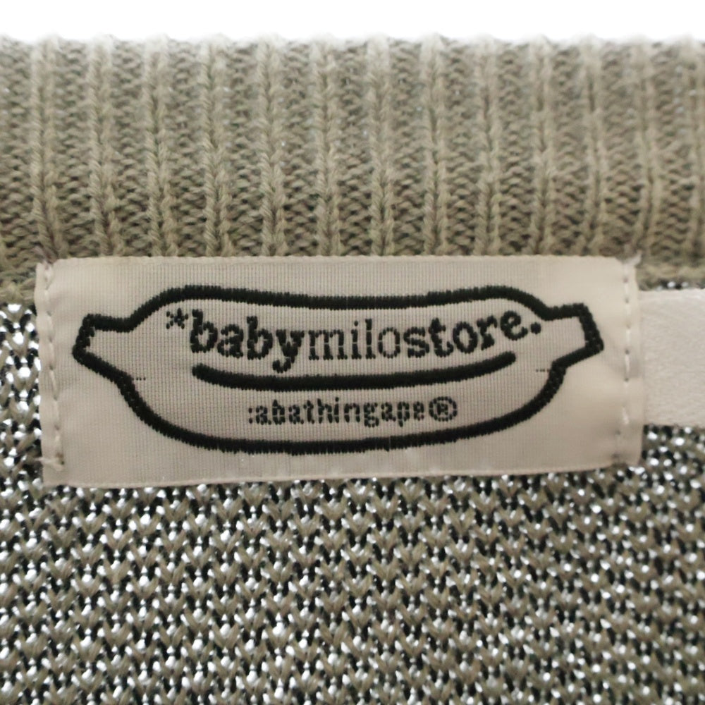 A BATHING APE(アベイシングエイプ) 初期 BABYMILOSTOREタグ フロントキャラクタープリント クルーネック アクリルコットンニット セーター グレー