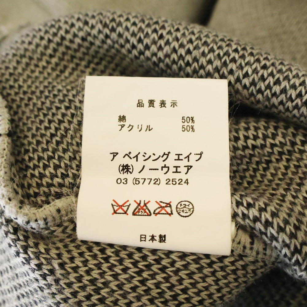 A BATHING APE(アベイシングエイプ) 初期 BABYMILOSTOREタグ フロントキャラクタープリント クルーネック アクリルコットンニット セーター グレー