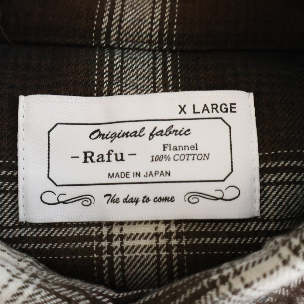 Rafu(ラフ) ANTIQUED SHIRT アンティーク ダメージ加工 フランネルチェック長袖シャツ ブラウン 002-23-01