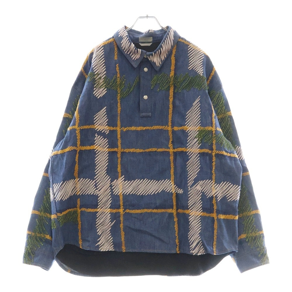 DIOR(ディオール) 23AW×DENIM TEARS LONGSLEEVE SHIRT デニムティアーズ アウトライン ステッチ ロングスリーブ プルオーバー デニム シャツ インディゴ 393D588A330X