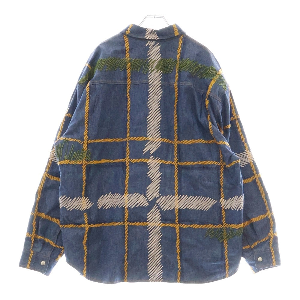 DIOR(ディオール) 23AW×DENIM TEARS LONGSLEEVE SHIRT デニムティアーズ アウトライン ステッチ ロングスリーブ プルオーバー デニム シャツ インディゴ 393D588A330X