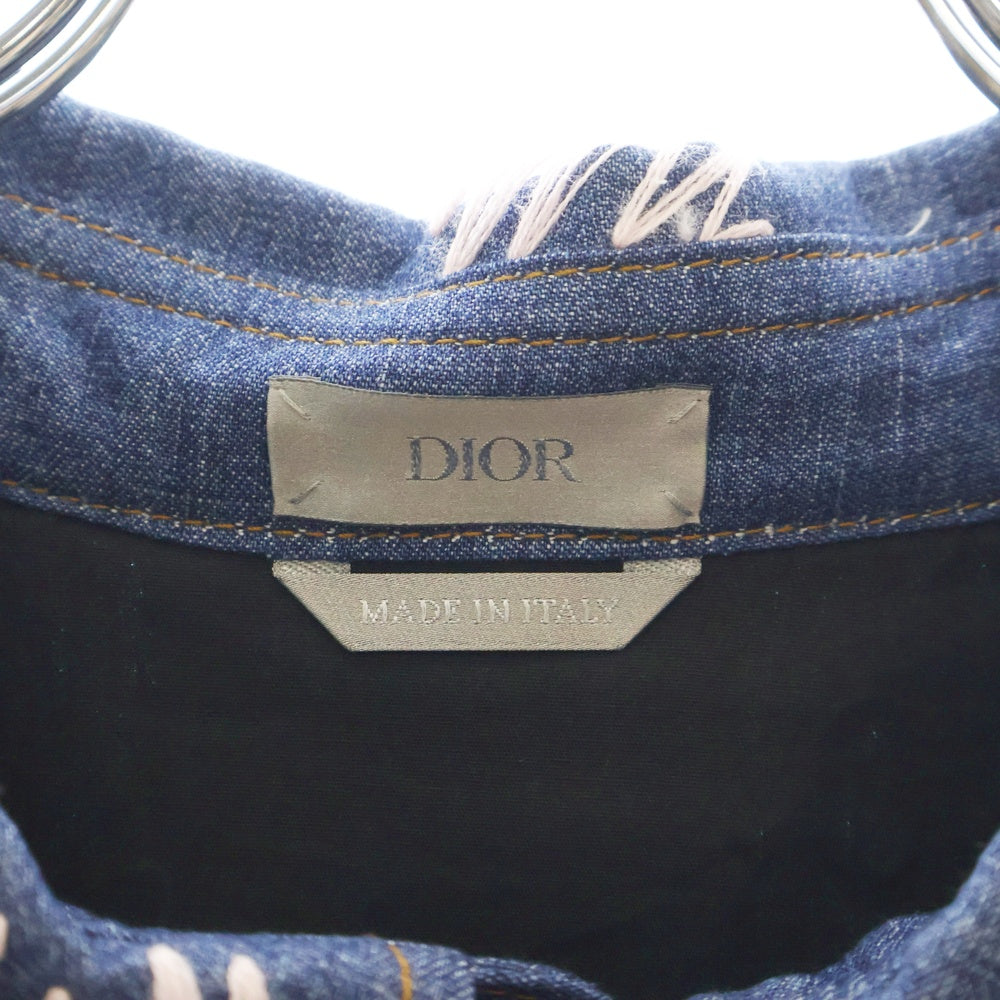 DIOR(ディオール) 23AW×DENIM TEARS LONGSLEEVE SHIRT デニムティアーズ アウトライン ステッチ ロングスリーブ プルオーバー デニム シャツ インディゴ 393D588A330X