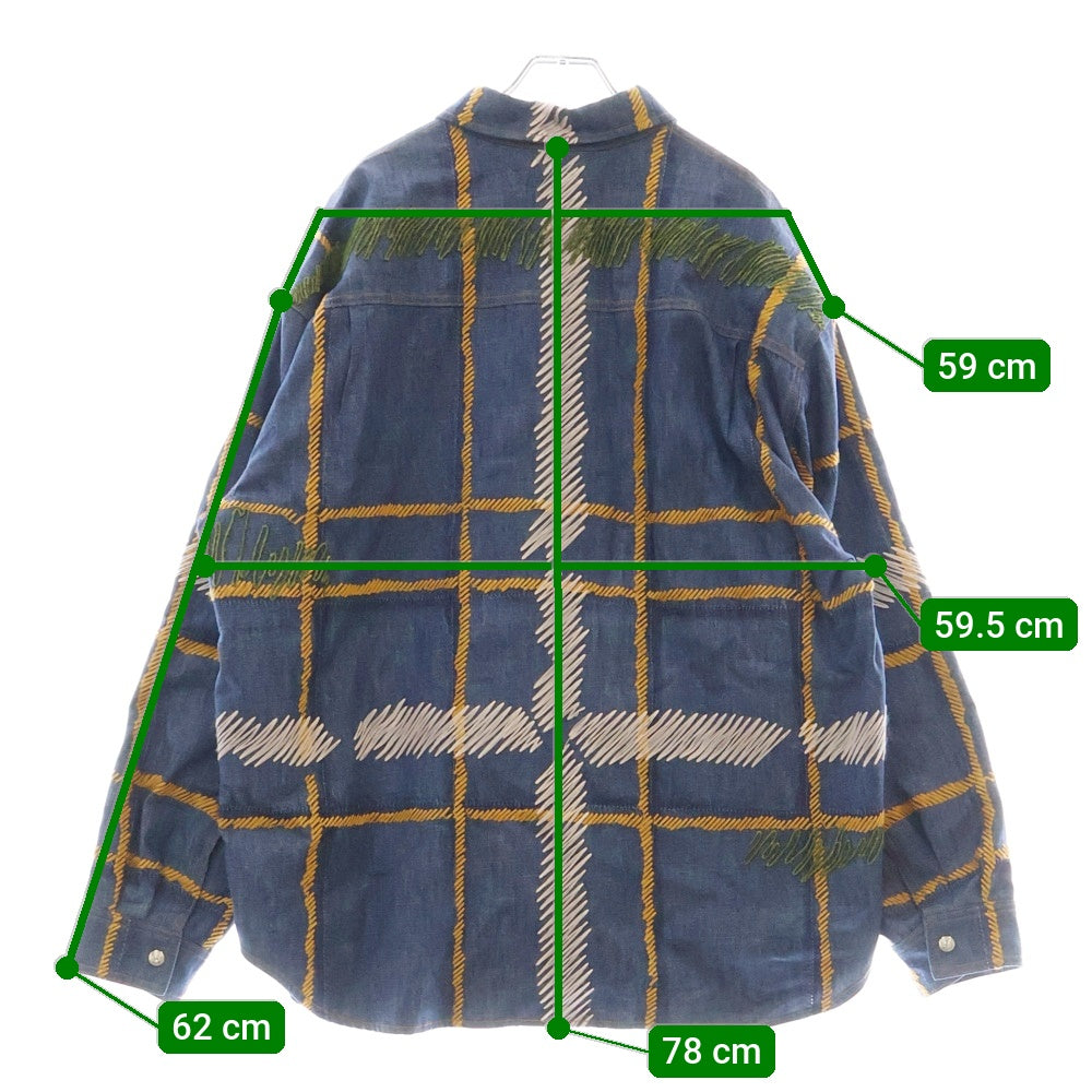 DIOR(ディオール) 23AW×DENIM TEARS LONGSLEEVE SHIRT デニムティアーズ アウトライン ステッチ ロングスリーブ プルオーバー デニム シャツ インディゴ 393D588A330X