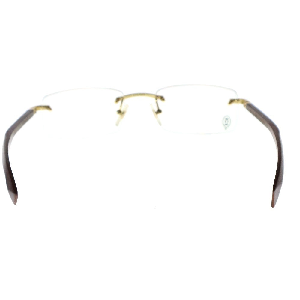 Cartier(カルティエ) レクタングル リムレス ウッドテンプル メガネ 眼鏡 ゴールド金具 ブラウン 6699852