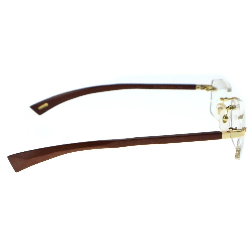 Cartier(カルティエ) レクタングル リムレス ウッドテンプル メガネ 眼鏡 ゴールド金具 ブラウン 6699852