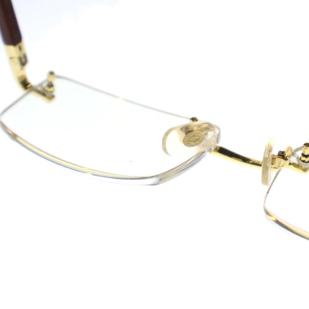 Cartier(カルティエ) レクタングル リムレス ウッドテンプル メガネ 眼鏡 ゴールド金具 ブラウン 6699852