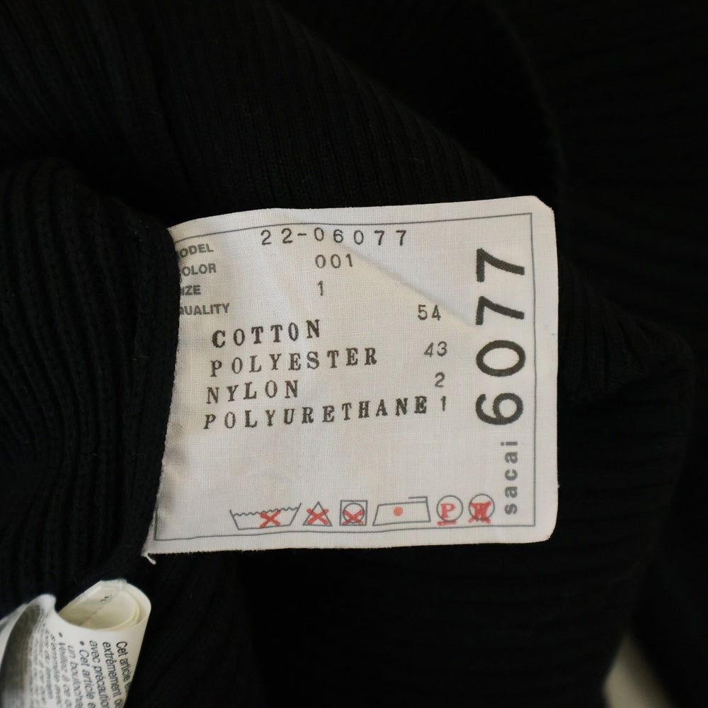 Sacai(サカイ) 22SS MOC-KNECK LAYERED COTTON KNIT PULLOVER モックネック レイヤード コットンニット プルオーバー ハイネックセーター ブラック レディース 22-06077