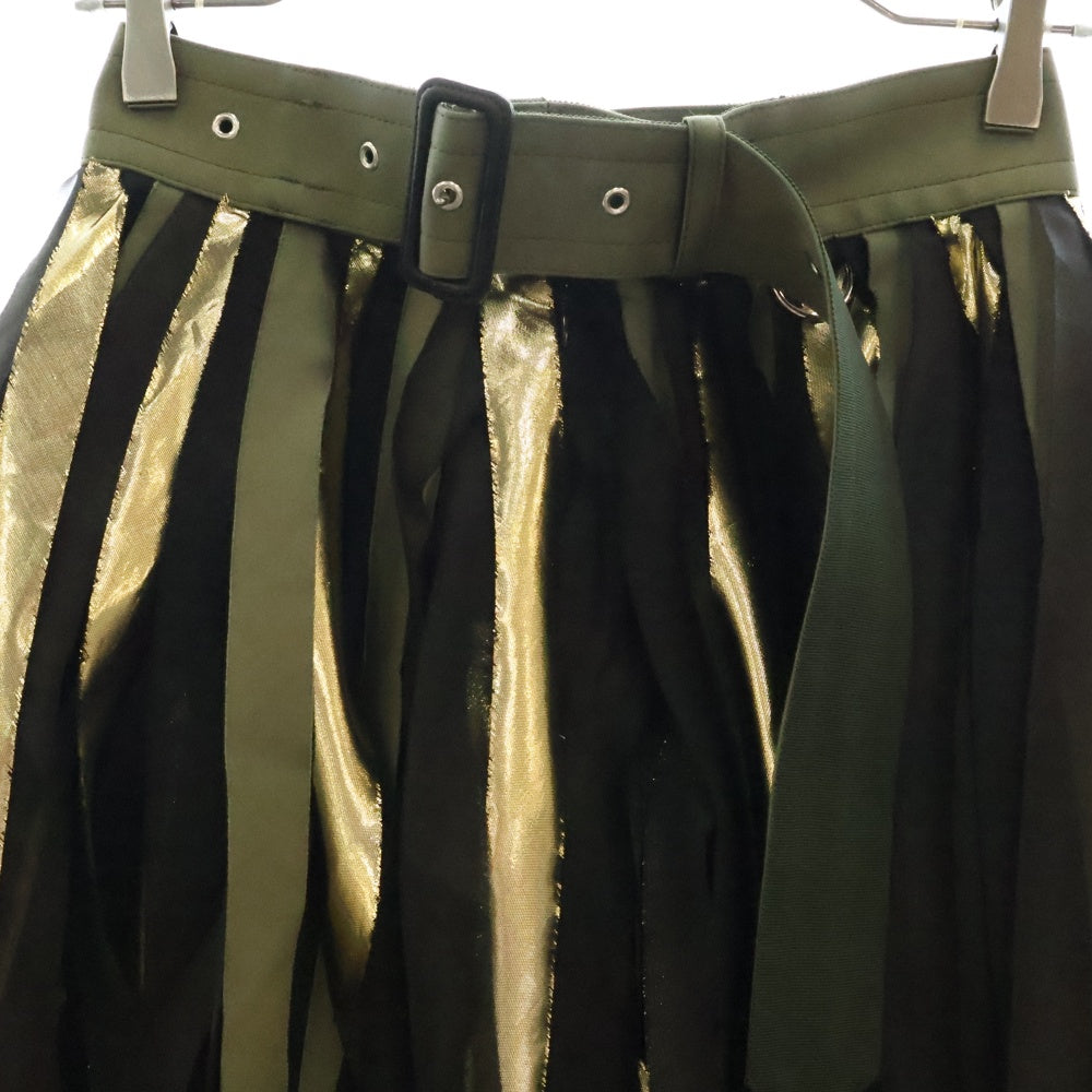 Sacai(サカイ) 21SS ウエストベルト 短冊リボン カットオフ スカート レディース カーキ 21-05601