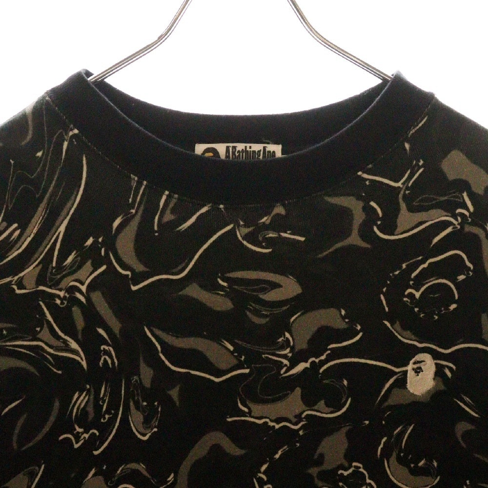 A BATHING APE(アベイシングエイプ) MARBLING CAMO LOGO RELAXED FIT CREWNECK フロントロゴ刺繍 カモ柄 クルーネック長袖スウェットトレーナー ブラック 001SWK801306M
