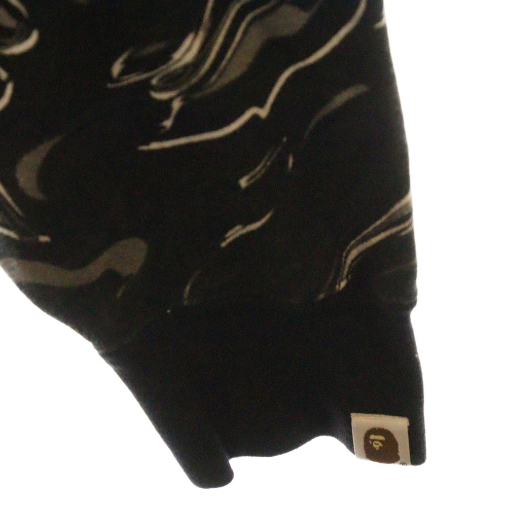 A BATHING APE(アベイシングエイプ) MARBLING CAMO LOGO RELAXED FIT CREWNECK フロントロゴ刺繍 カモ柄 クルーネック長袖スウェットトレーナー ブラック 001SWK801306M