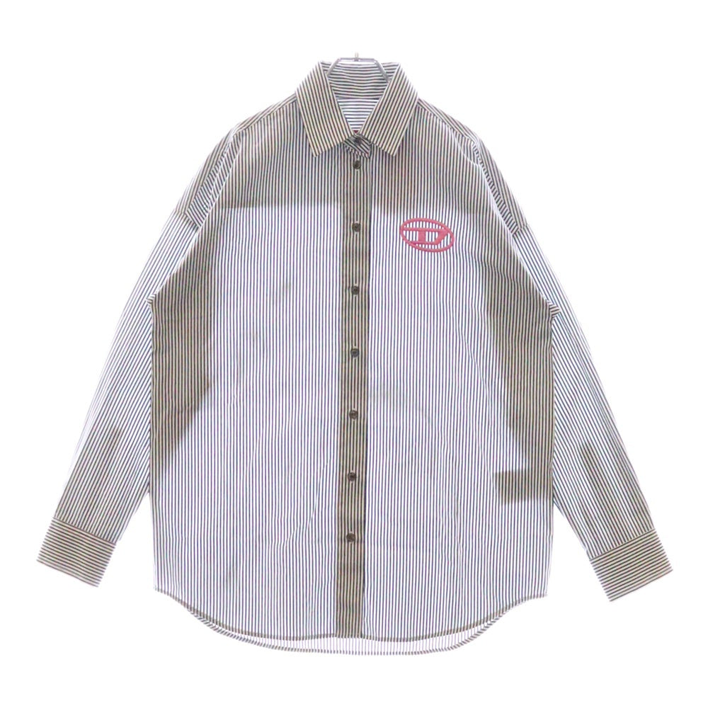 DIESEL(ディーゼル) C-DOU-STRIPE SHIRT オーバルDロゴ ストライプ 長袖シャツ ホワイト/ブラック